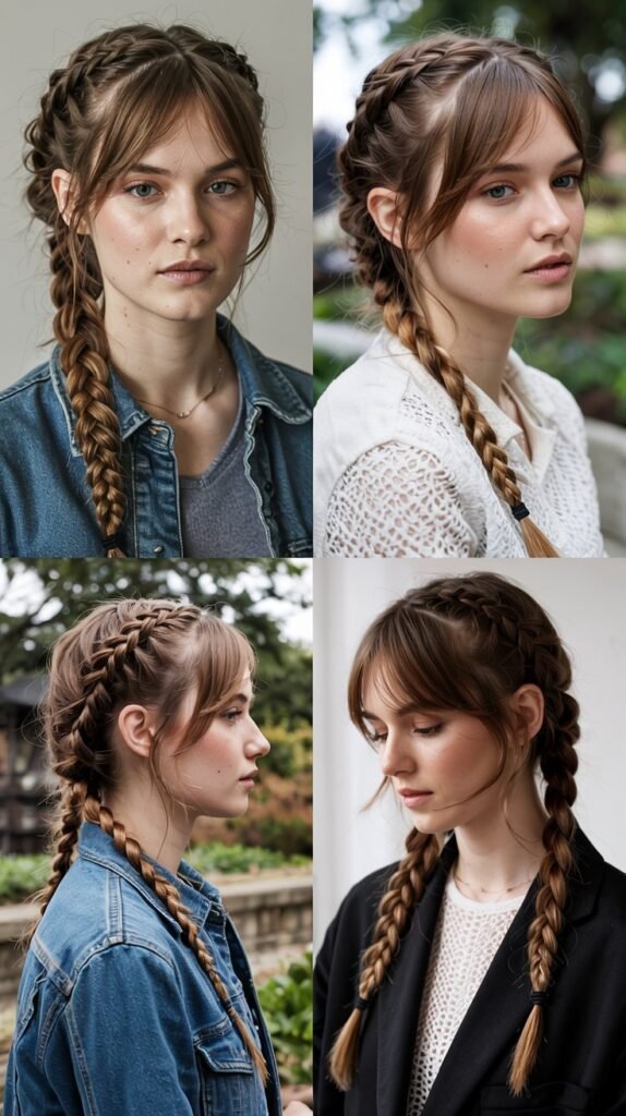 Textured Side Bangs With Fishtail Braid