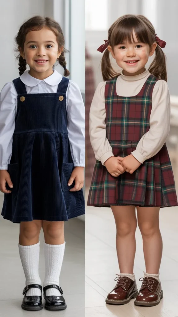 Pinafore Dress Over Long-Sleeve Top