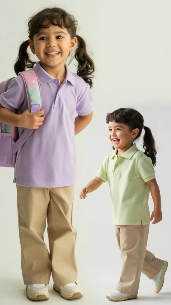Pastel Polo Shirt with Khaki Pants