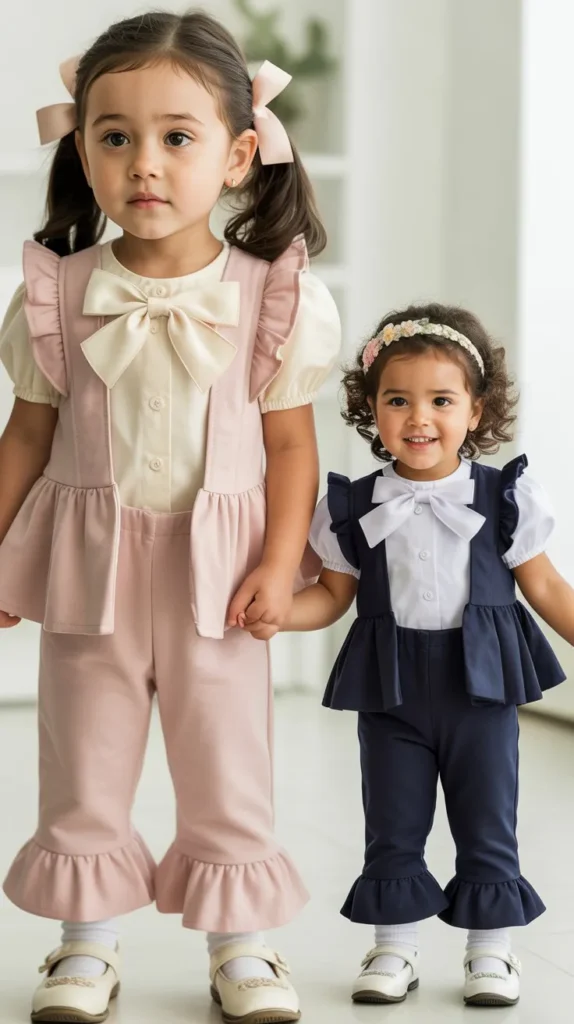 Ruffle Hem Pants with a Bow Blouse