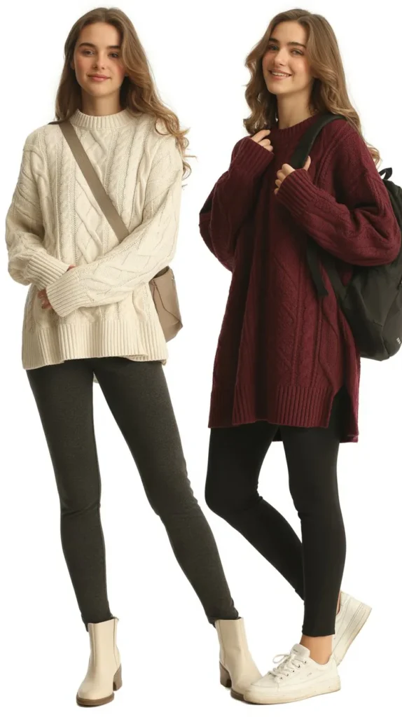 Fleece-Lined Leggings with Oversized Sweater