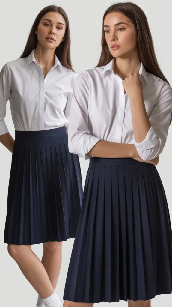 Classic Pleated Skirt with Crisp White Shirt