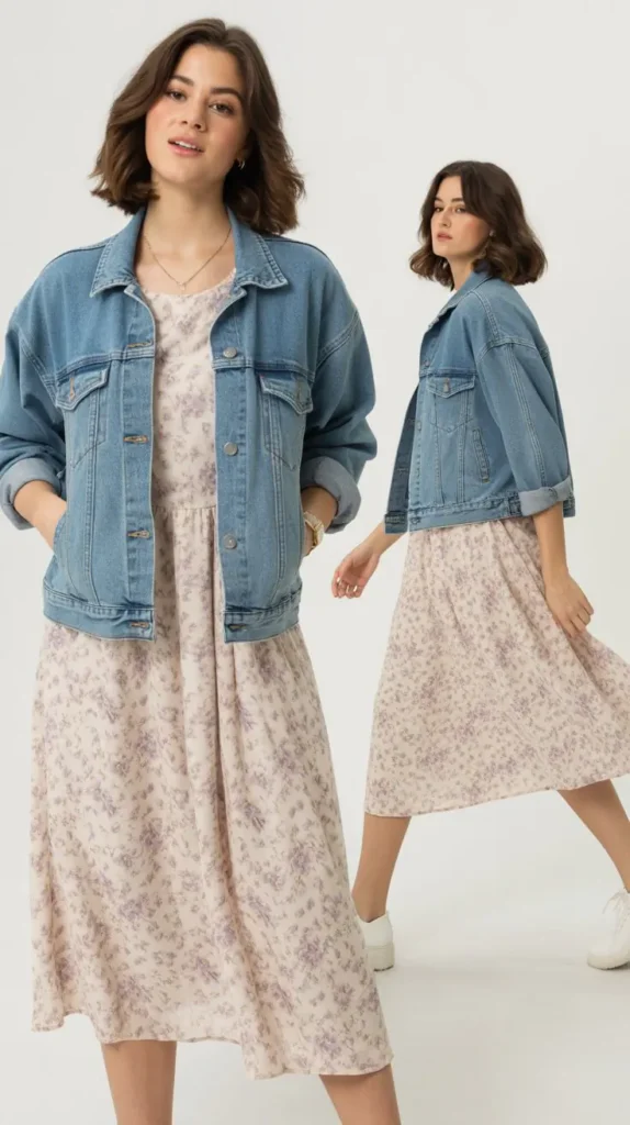 Floral Midi Dress with a Denim Jacket