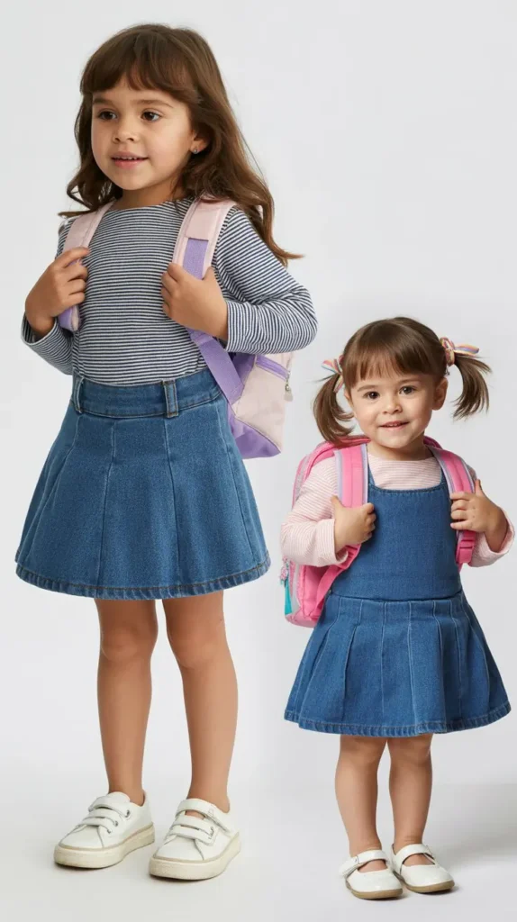 Denim Skirt with a Striped Top