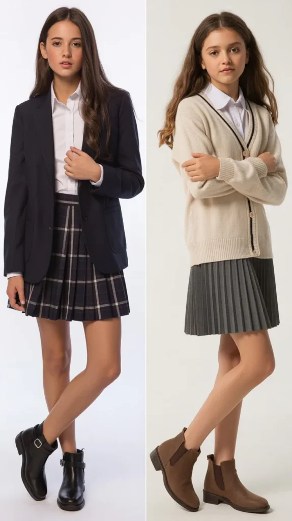 Ankle Boots with School Uniform