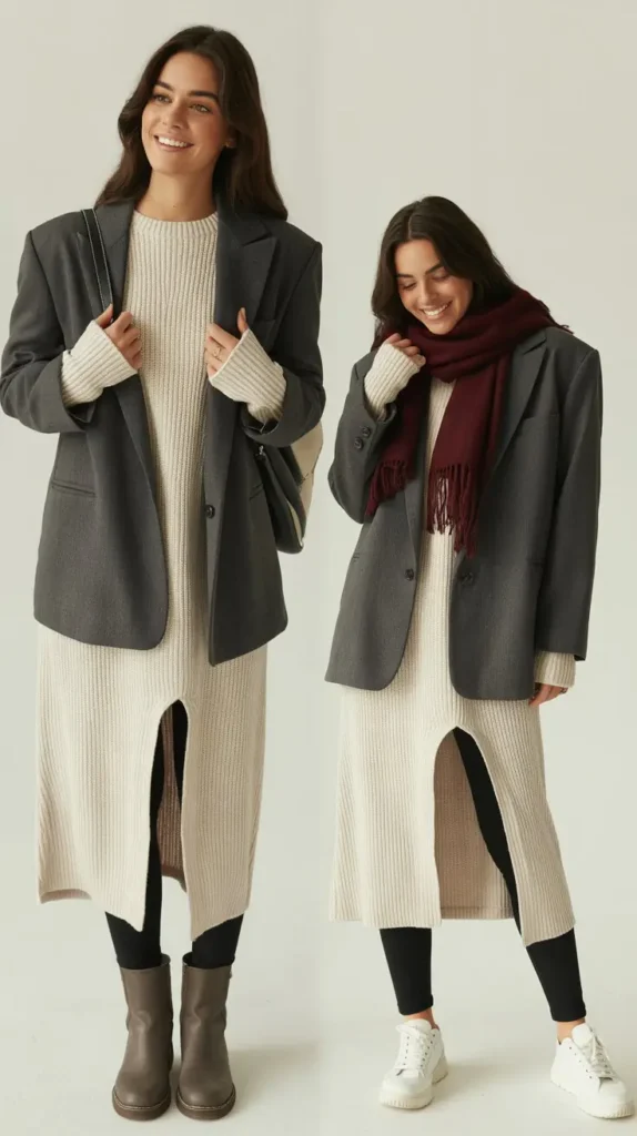 Oversized Blazer with Leggings and a Longline Top