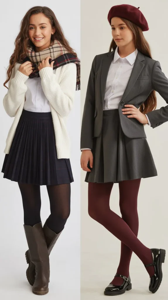  Tights and Skirt for a Winter Uniform Look
