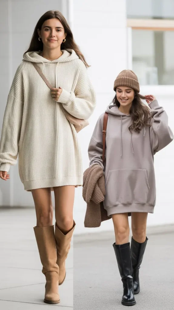 Hoodie Dress with Knee-High Boots