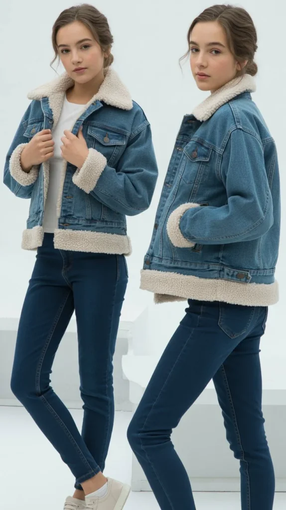 Sherpa-Lined Denim Jacket with Skinny Jeans