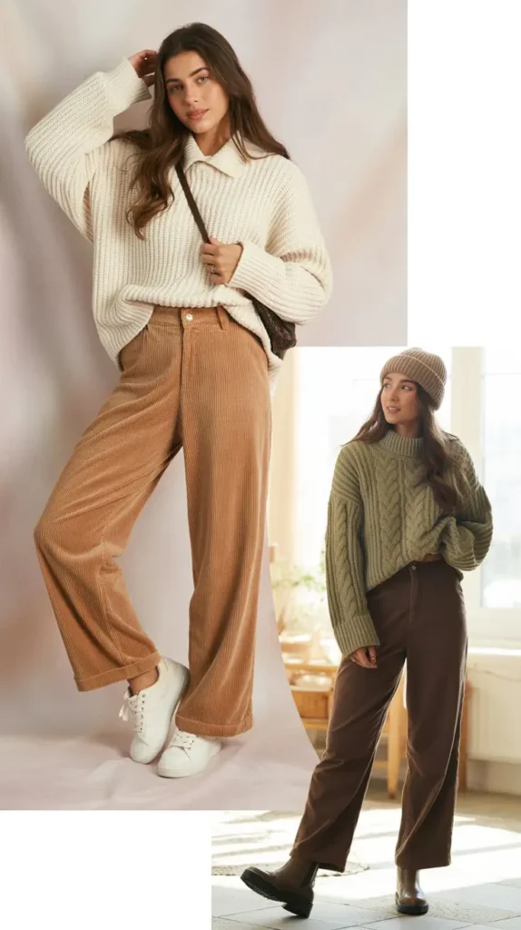Corduroy Pants with a Chunky Knit Sweater
