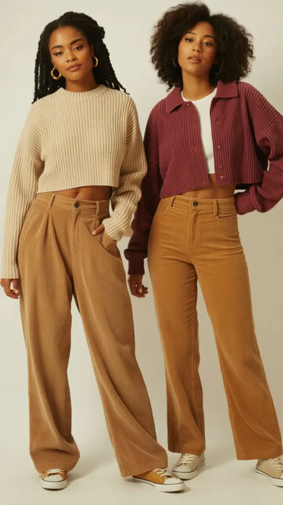 High-Waisted Corduroy Pants with Cropped Sweater
