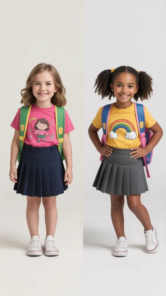 Graphic Tee with Pleated Skirt