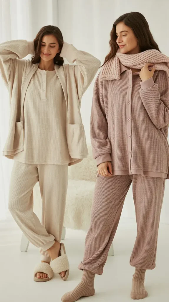 Thermal Pajama-Style Set as a Loungewear-Inspired Look