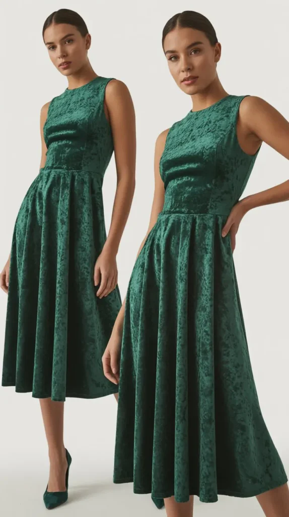 Green Velvet Midi Dress