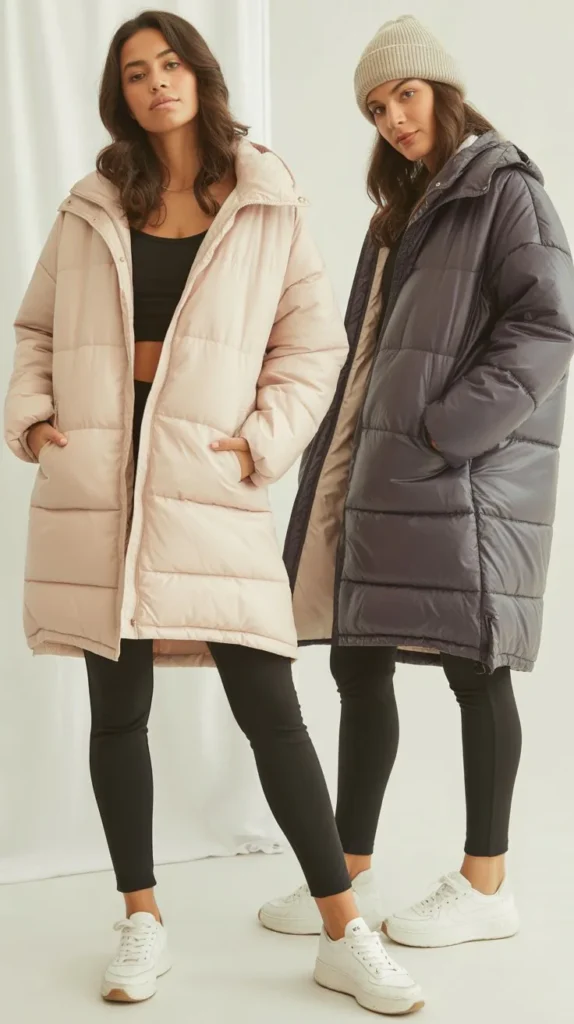 Sporty Leggings with a Longline Puffer Coat