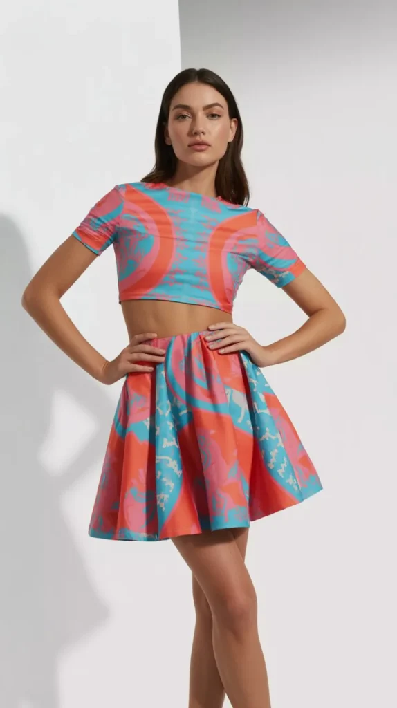 Colorful Two-Piece Crop Top & Skirt Set