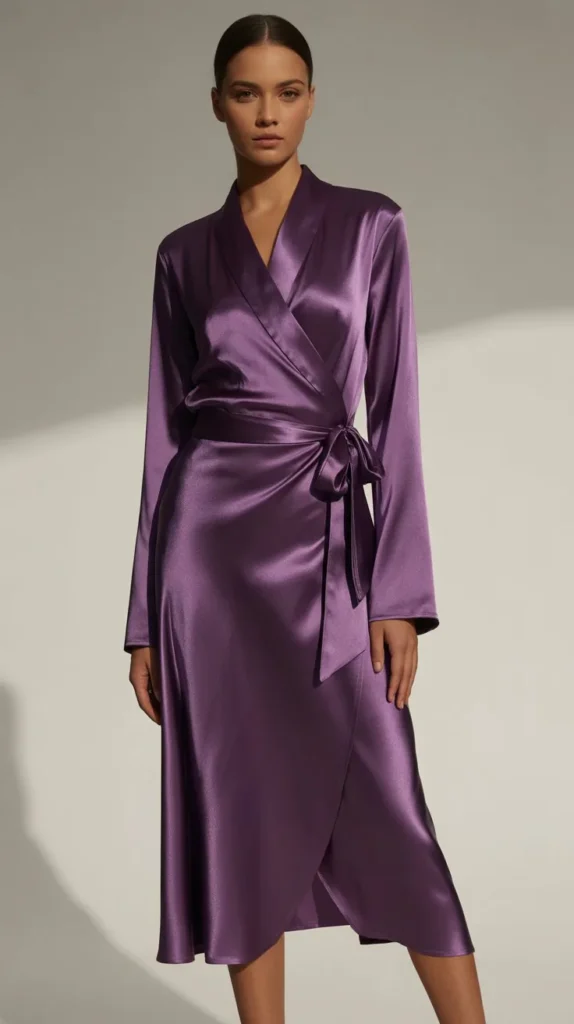 Purple Satin Wrap Dress