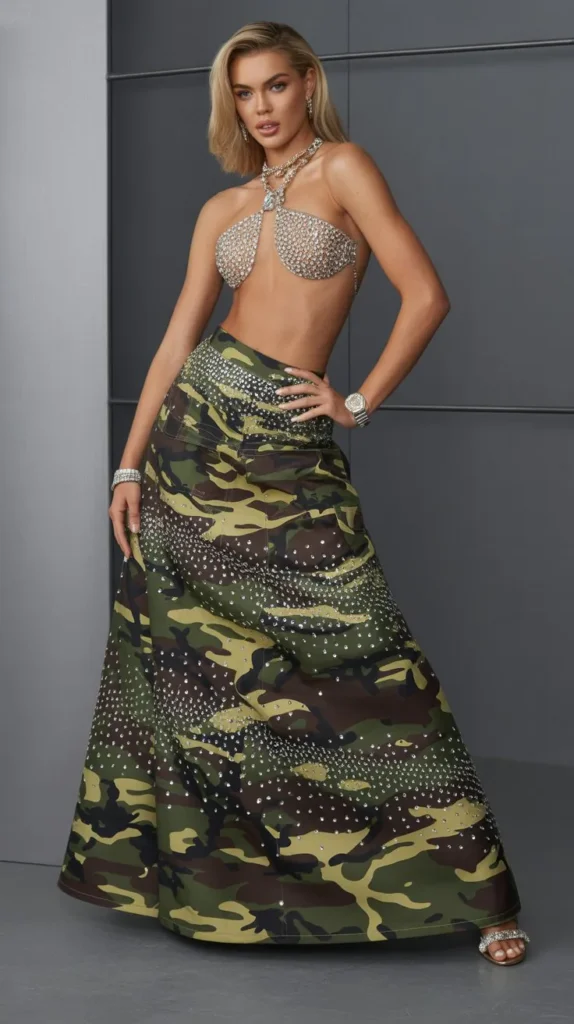 Full Glam Camo Skirt Showstopper With Crystal Embellishments