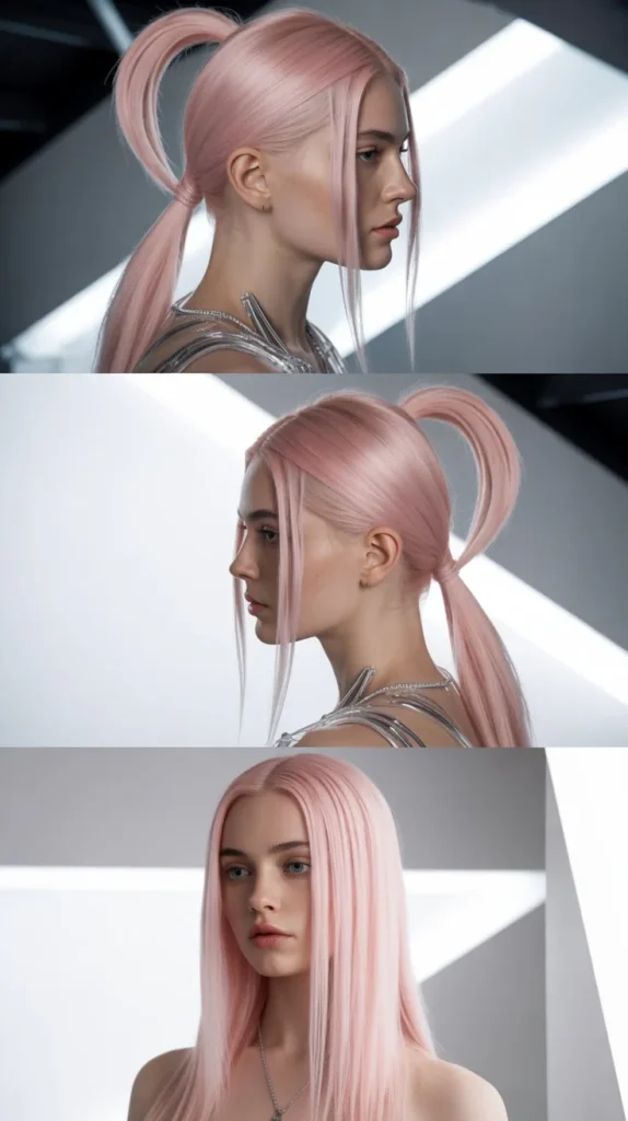 Ice Pink Half Up Half Down with Pin-Straight Texture