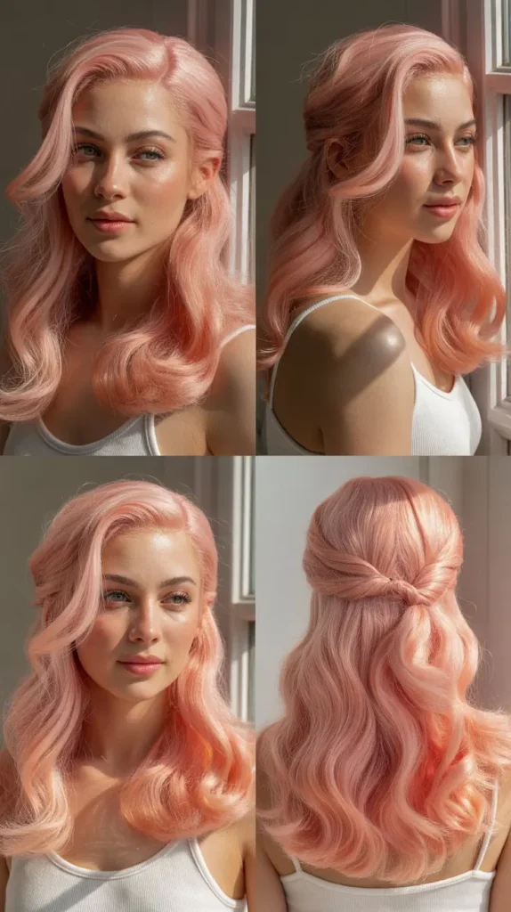 Soft Pastel Pink Half Up Half Down with Loose Waves