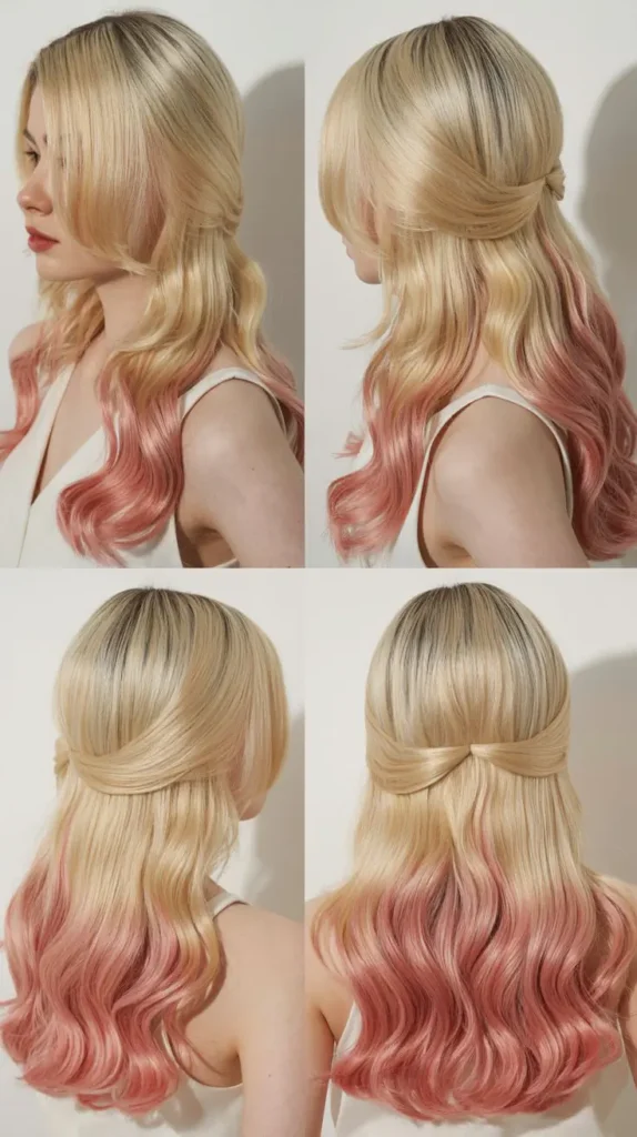 Ombre Blonde to Pink Half Up Half Down Style