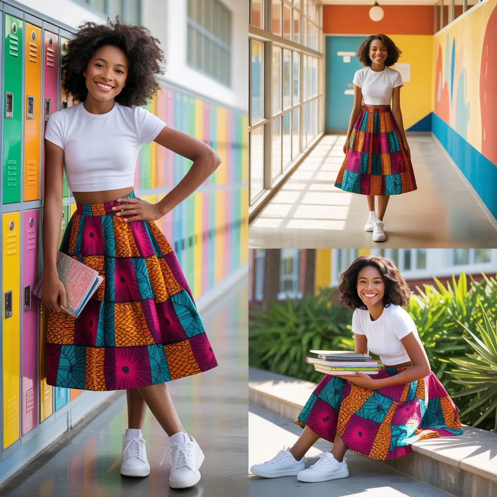Ankara Print Skirt With a Solid Crop Top