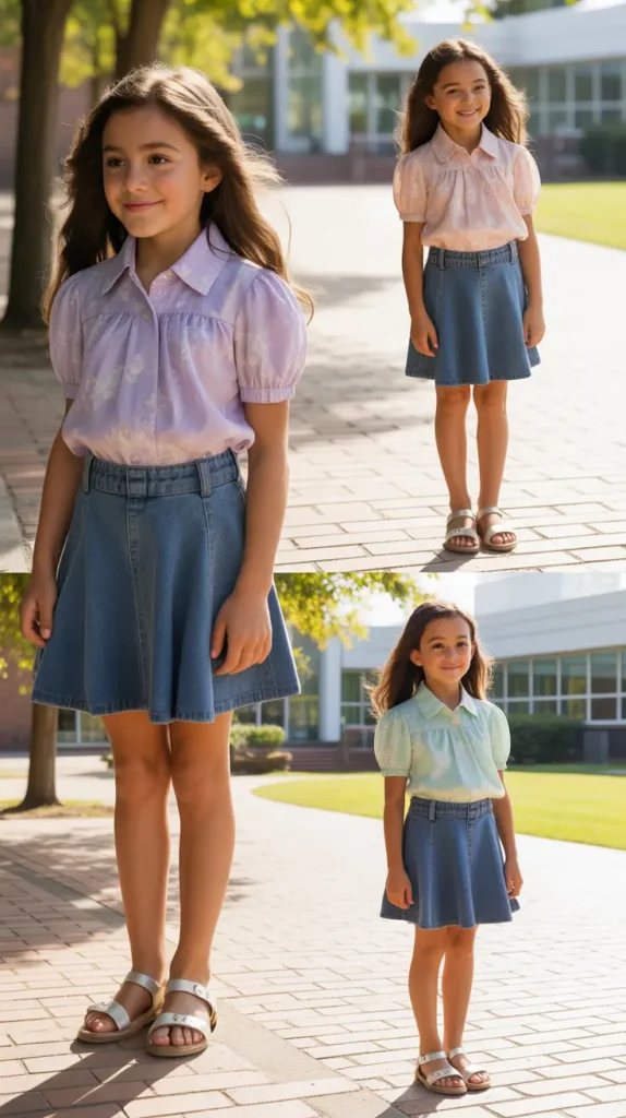 Denim Skirt with a Flowy Blouse