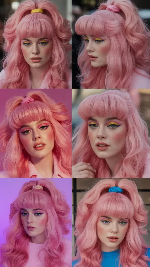 Candy Pink Half Up Half Down with Crimped Texture