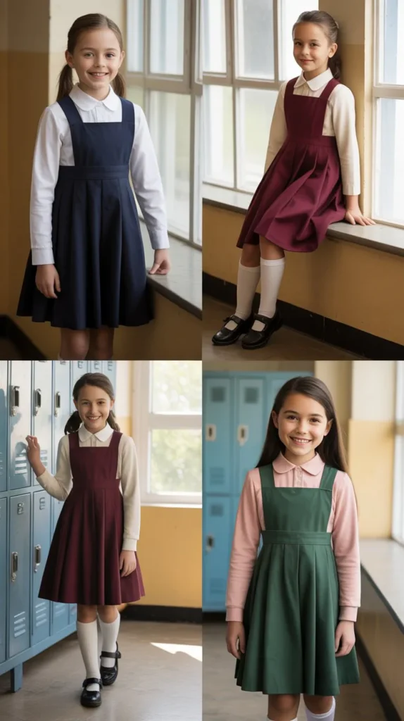 Pinafore Dress Over a Long-Sleeve Top