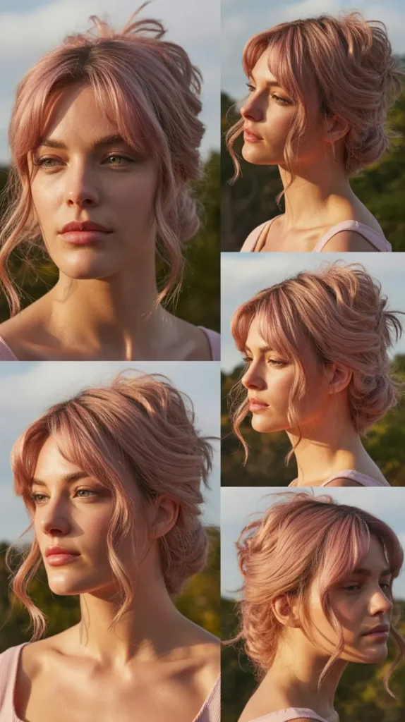 Rosy Pink Half Up Half Down with Messy Texture
