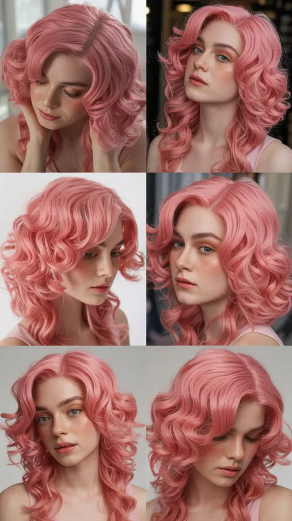 Rose Pink Curly Half Up Half Down Style