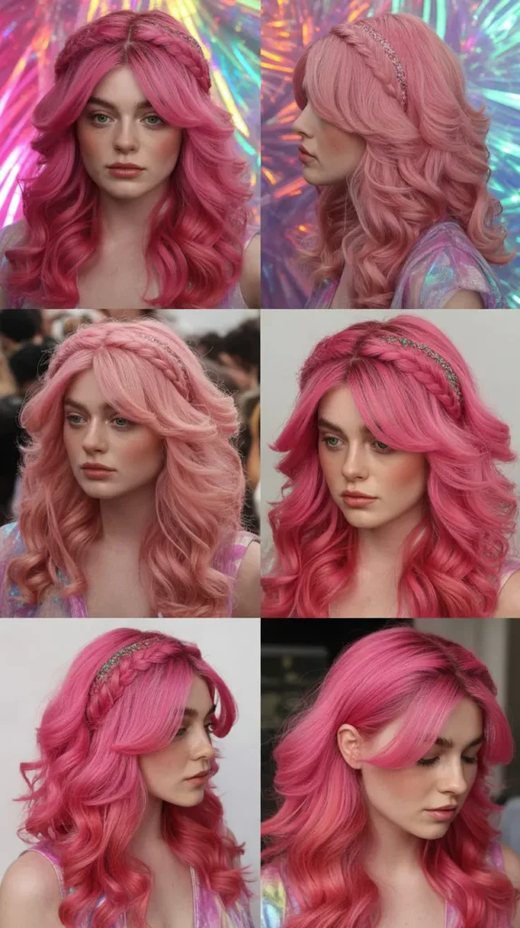 Bold Multi-Shade Pink Half Up Half Down Festival Style