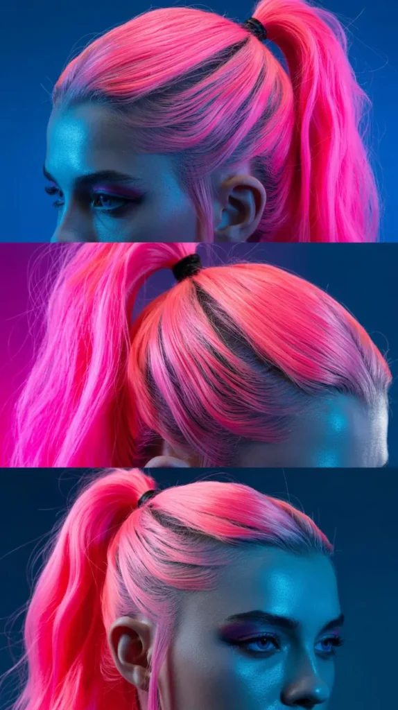 Neon Pink Half Up Half Down Straight Style