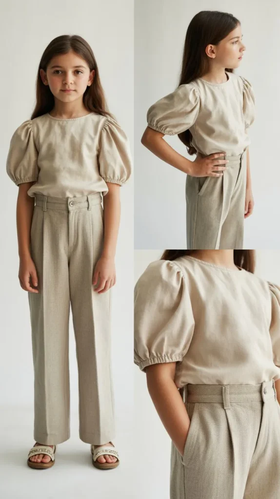 Linen Trousers with a Puff-Sleeve Top