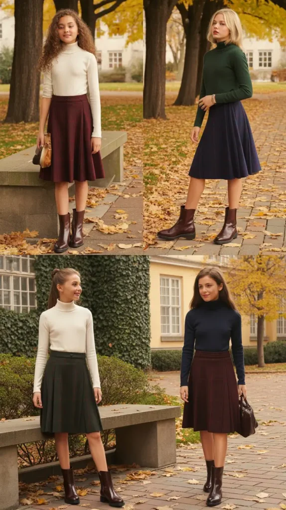  Wrap Skirt with a Fitted Turtleneck