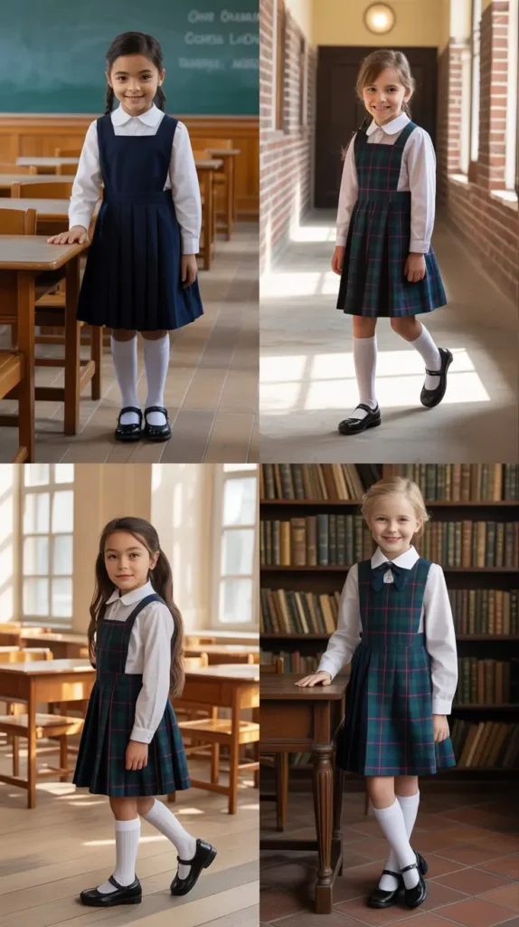 Uniform-Style Pinafore Dress