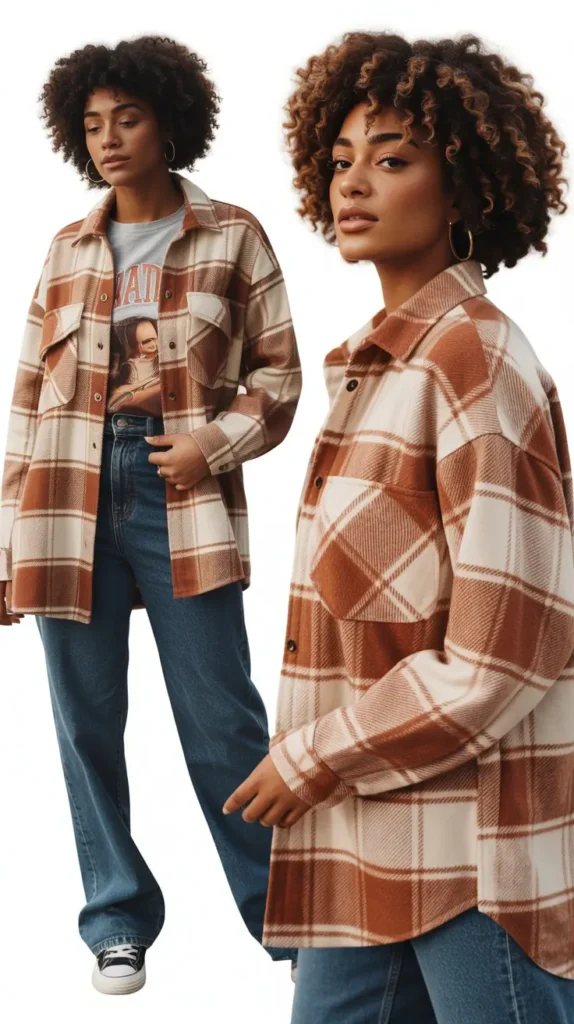 Plaid Shacket with Graphic Tee and Jeans