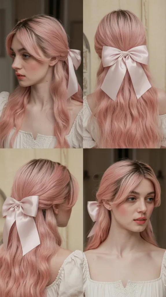 Pastel Pink Half Up Half Down with Ribbon Bow