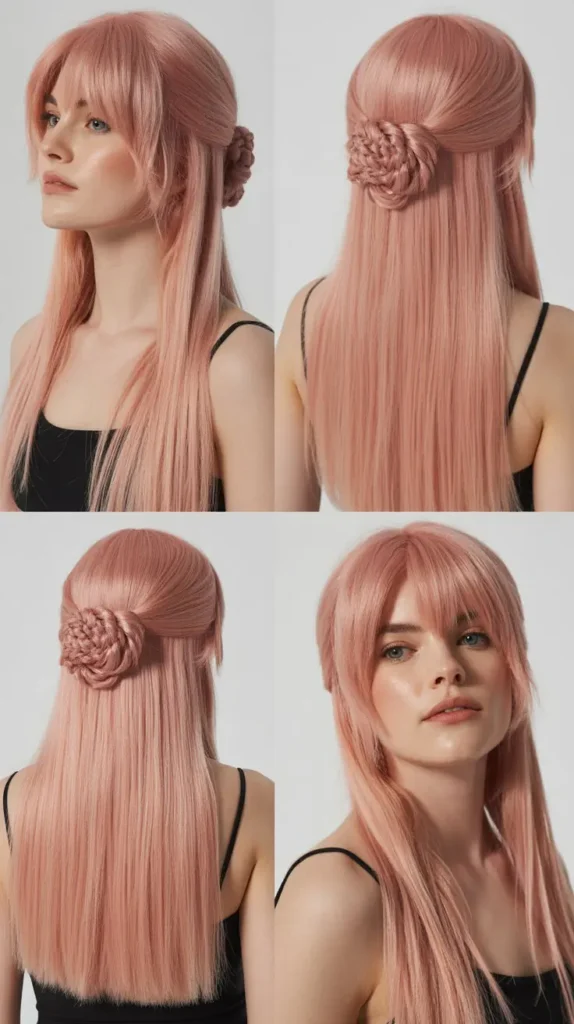 Pink Half Up Half Down with Knotted Style