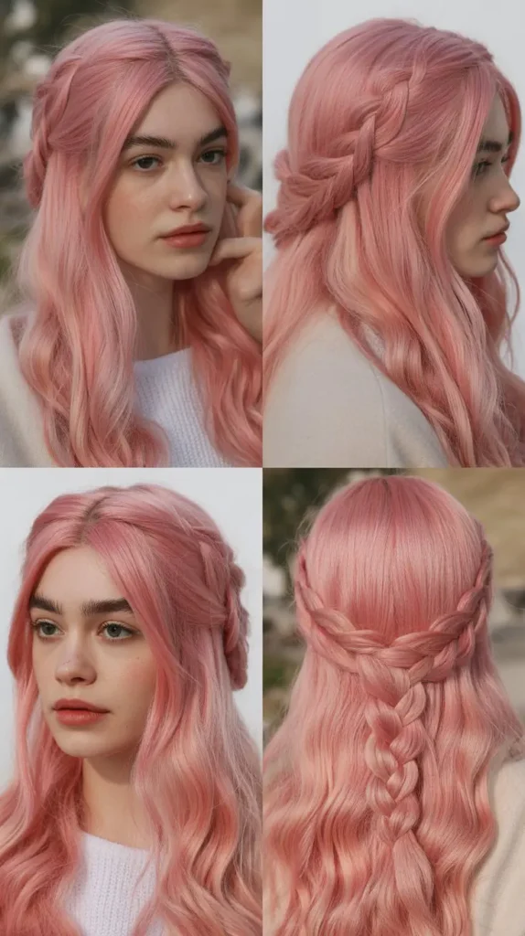  Pink Half Up Half Down with Dutch Braid Accent