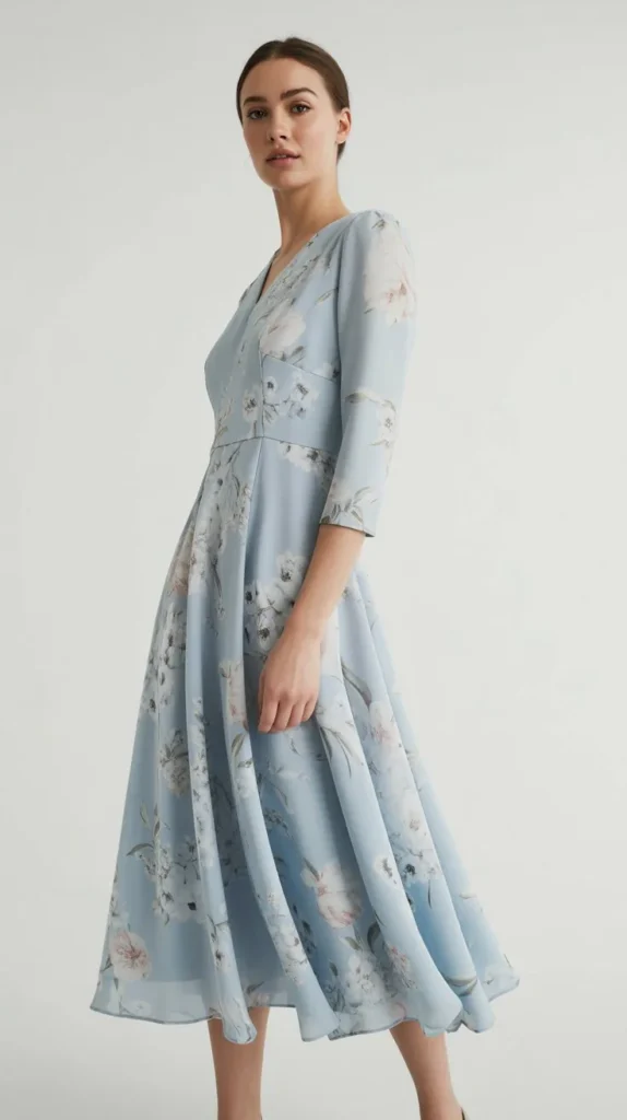 Powder Blue Floral Midi Dress