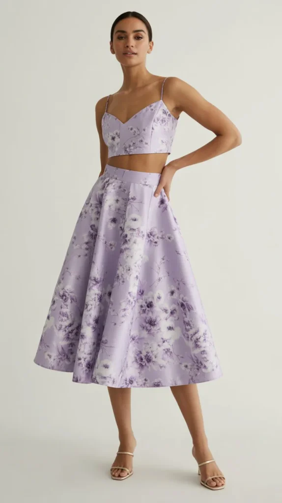 Lavender Floral Two-Piece Skirt Set