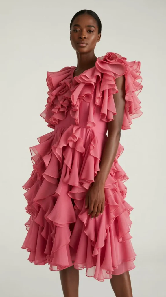 Ruffled Dress in a Bright Derby Color