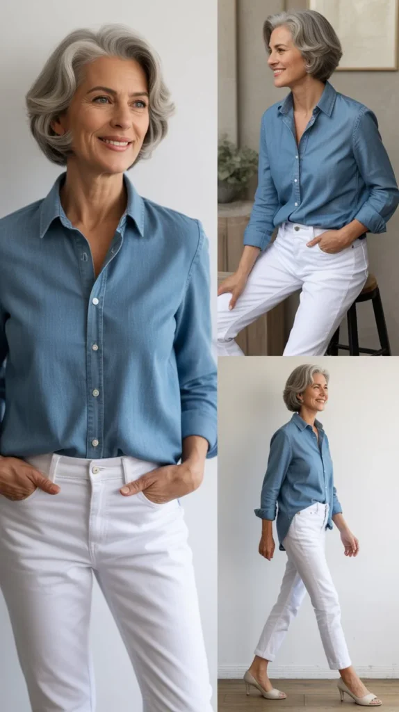 Chambray Shirt with White Jeans