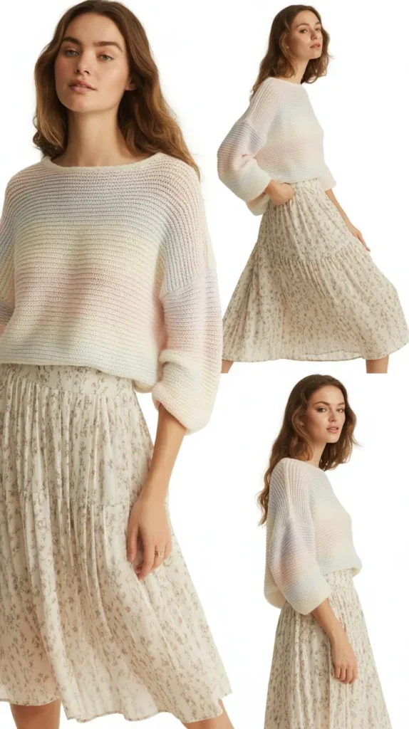 Lightweight Sweater with Floral Skirt