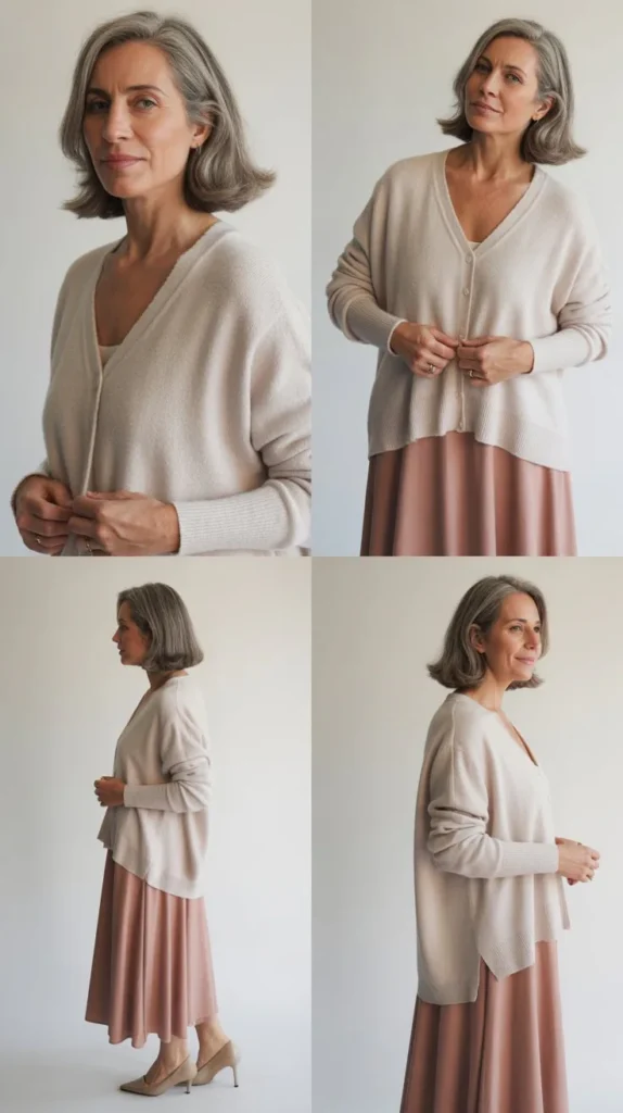 Soft Cardigan with Midi Skirt