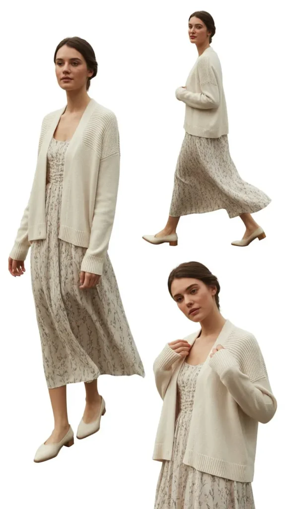 Cardigan with Floral Midi Dress
