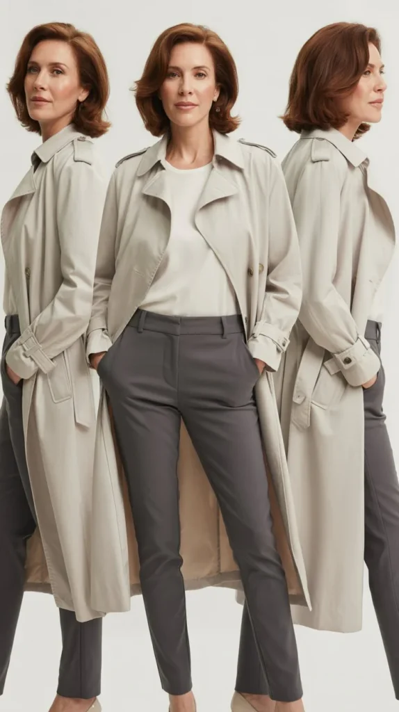 Lightweight Trench Coat with Slim Pants