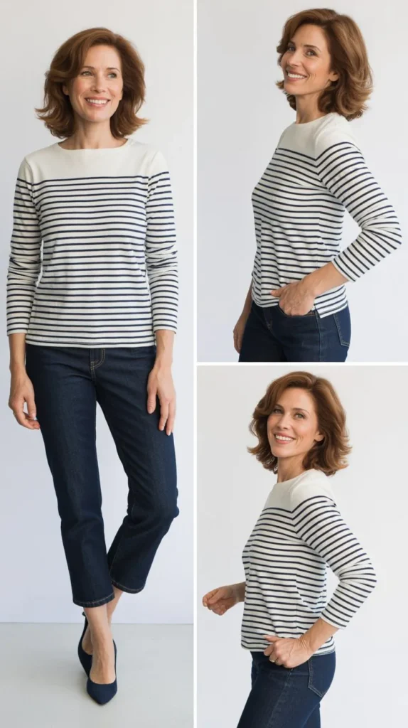 Classic Striped Top with Cropped Jeans