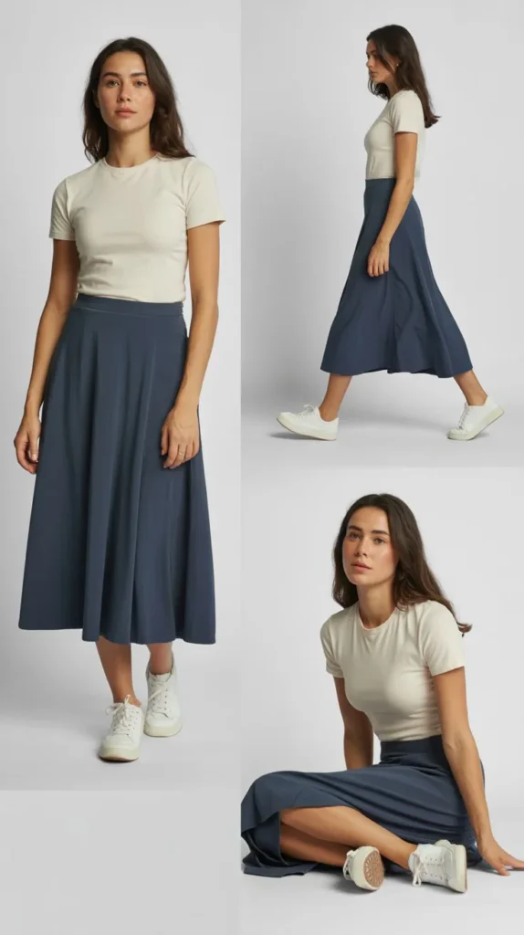 Midi Skirt with a Simple T-Shirt